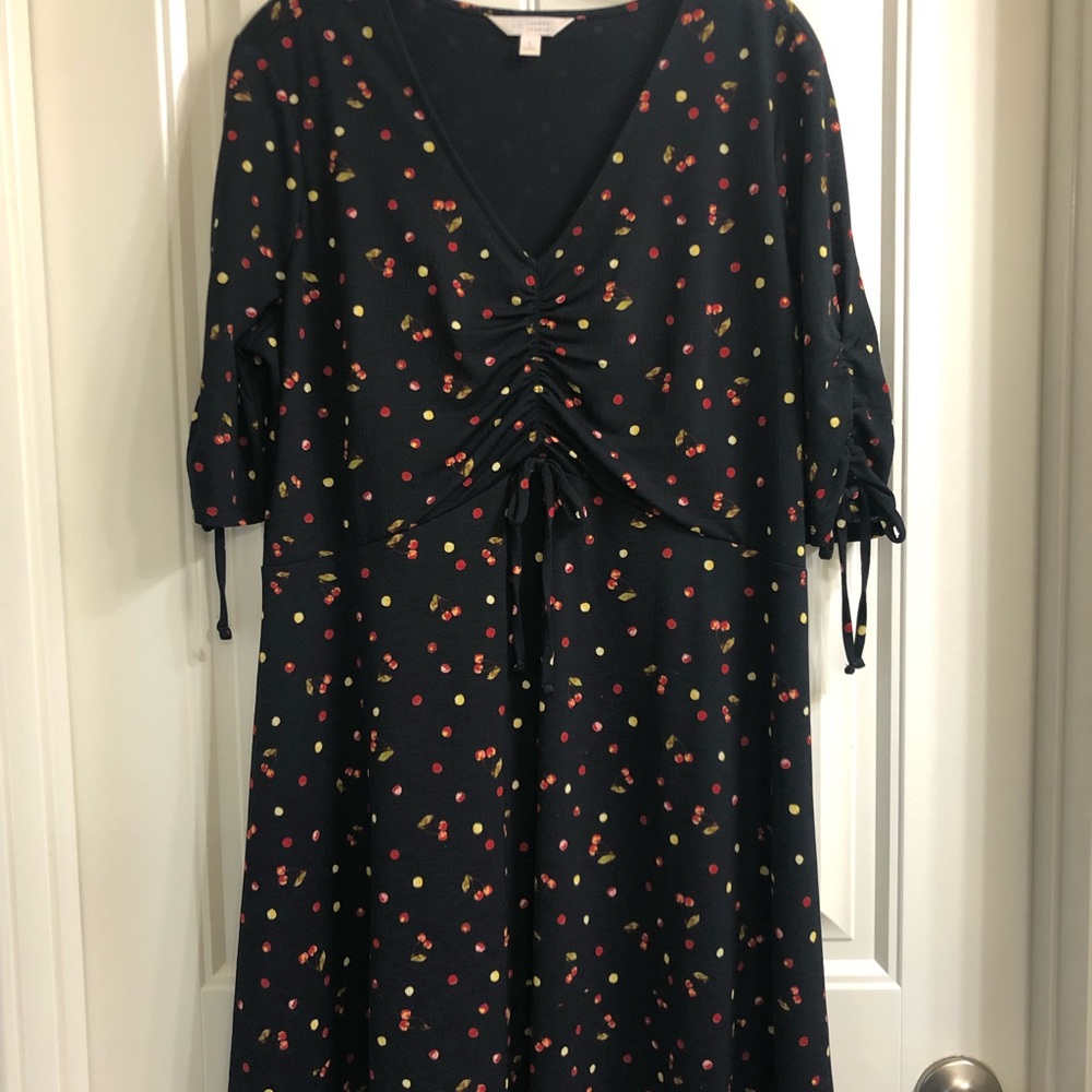 LC Lauren Conrad dress with ruched v-neck and ruched sleeve detail